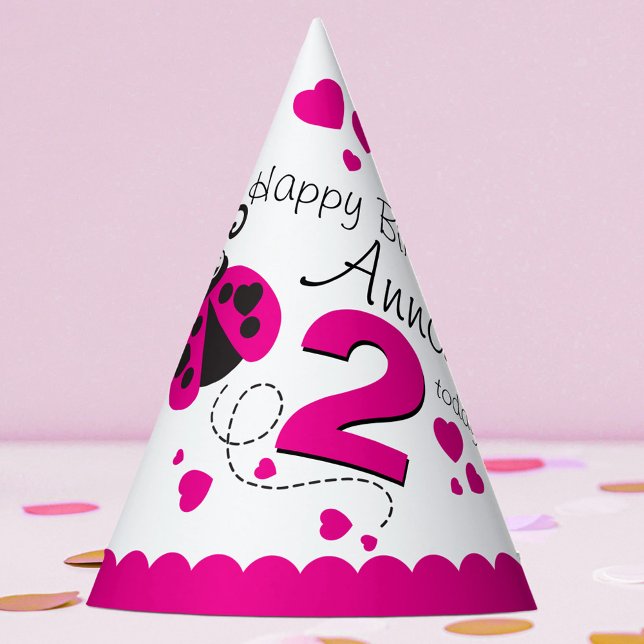 Chapeaux De Fêtes Filles volant coeur coccinelle nom rose 2e anniver (Créateur téléchargé)