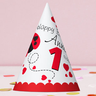 Chapeaux De Fêtes Filles volant coeur coccinelle nom rouge 1er anniv