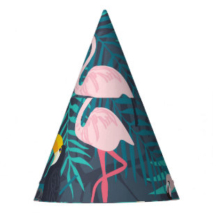Chapeaux De Fêtes Flamant rose, toucan : motif de feuilles tropicale