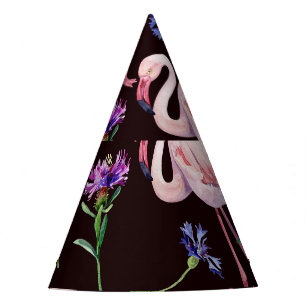 Chapeaux De Fêtes Flamants d'aquarelle et fleurs sauvages motif.