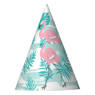Chapeaux De Fêtes flamants roses, feuilles de palmiers verts, tropic