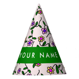 Chapeaux De Fêtes Fleurs Colorées, Fond Rose, Vert