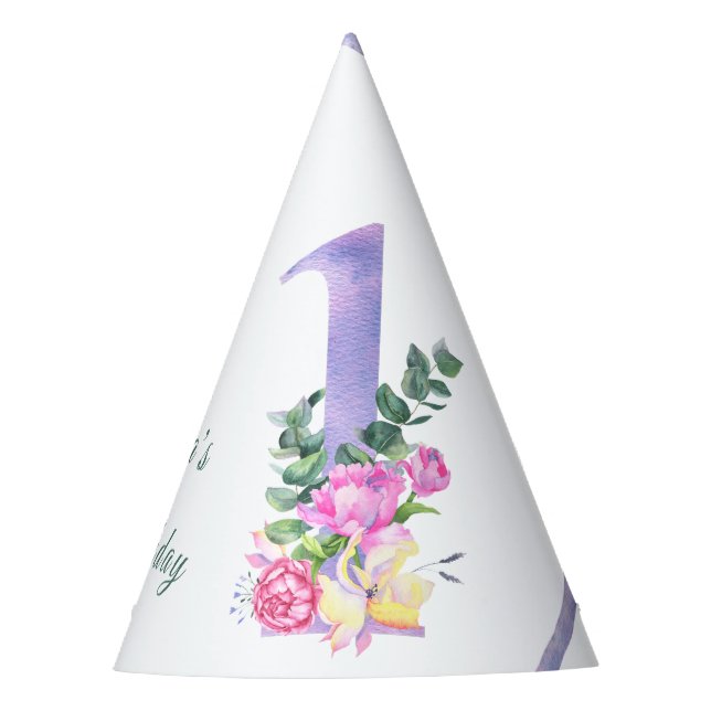 Chapeaux De Fêtes Fleurs ruban violet premier anniversaire fête (Devant)