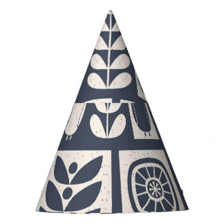Chapeaux De Fêtes Flore scandinave : Blanc, Bleu, Minimaliste.