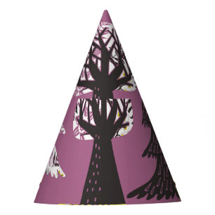 Chapeaux De Fêtes Forêt colorée avec oiseaux, tuile transparente.
