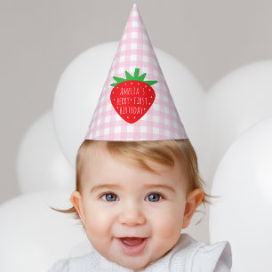 Chapeaux De Fêtes Fraise sur robe à carreaux rose Fille Berry Premie