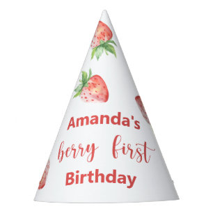 Chapeaux De Fêtes Fraises d'aquarelle 1er anniversaire