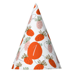 Chapeaux De Fêtes Fraises motif gribouillé rose blanc