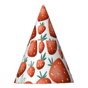 Chapeaux De Fêtes Fraises rouges Arrière - plan blanc sans joint