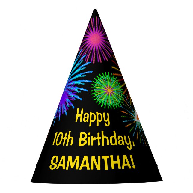 Chapeaux De Fêtes Fun Fireworks + Rainbow Motif "10" Anniversaire # (Devant)