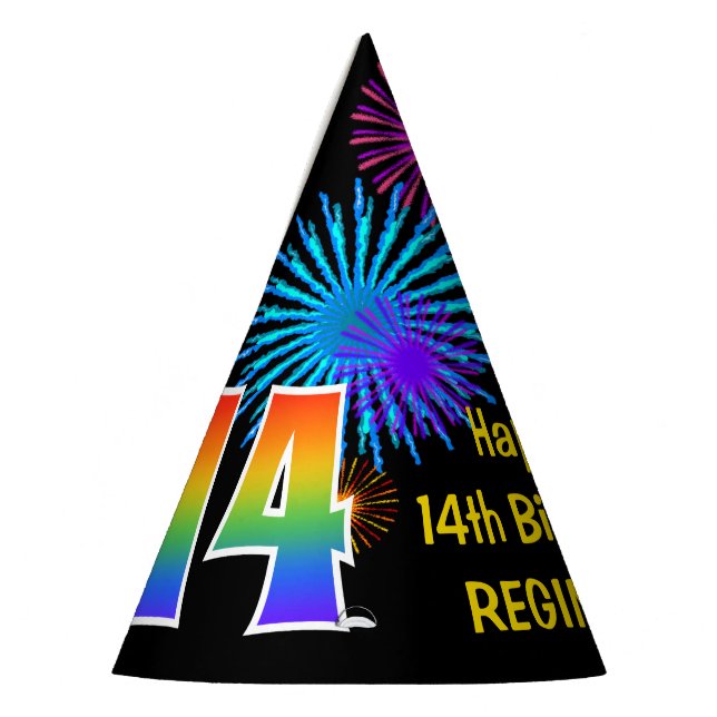 Chapeaux De Fêtes Fun Fireworks + Rainbow Motif "14" Anniversaire # (Gauche)