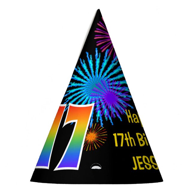 Chapeaux De Fêtes Fun Fireworks + Rainbow Motif "17" Anniversaire # (Gauche)