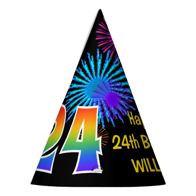 Chapeaux De Fêtes Fun Fireworks + Rainbow Motif "24" Anniversaire # (Gauche)