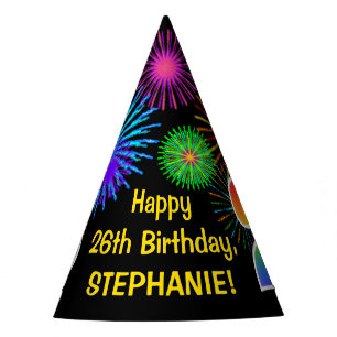 Chapeaux De Fêtes Fun Fireworks + Rainbow Motif "26" Anniversaire #