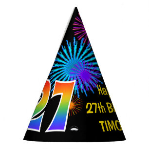 Chapeaux De Fêtes Fun Fireworks + Rainbow Motif "27" Anniversaire #