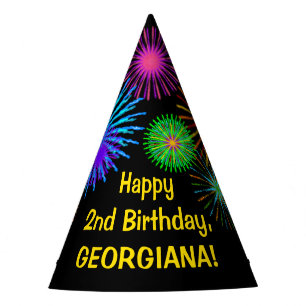 Chapeaux De Fêtes Fun Fireworks + Rainbow Motif "2" Anniversaire #