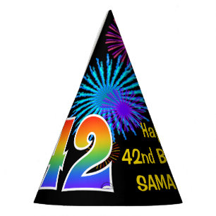 Chapeaux De Fêtes Fun Fireworks + Rainbow Motif "42" Anniversaire #