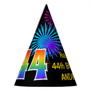 Chapeaux De Fêtes Fun Fireworks + Rainbow Motif "44" Anniversaire #