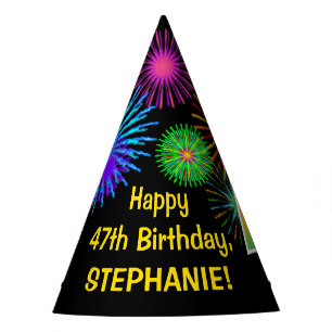 Chapeaux De Fêtes Fun Fireworks + Rainbow Motif "47" Anniversaire #