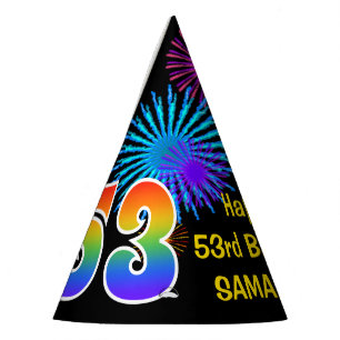 Chapeaux De Fêtes Fun Fireworks + Rainbow Motif "53" Anniversaire #