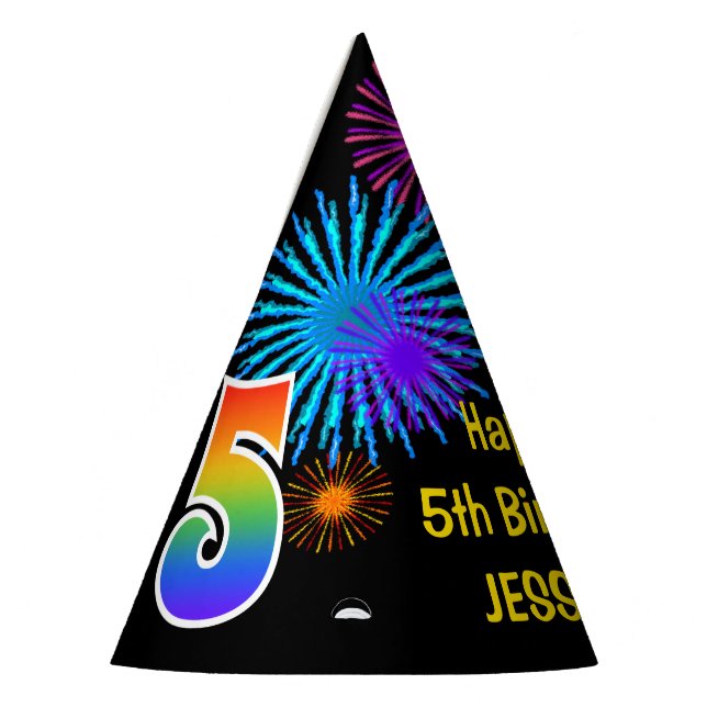 Chapeaux De Fêtes Fun Fireworks + Rainbow Motif "5" Anniversaire # (Gauche)