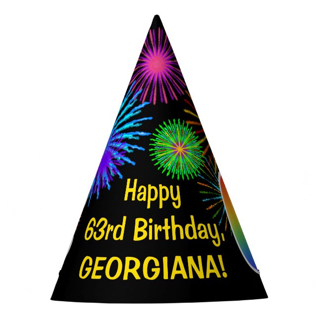 Chapeaux De Fêtes Fun Fireworks + Rainbow Motif "63" Anniversaire # (Devant)