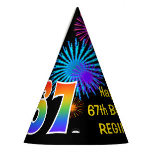 Chapeaux De Fêtes Fun Fireworks + Rainbow Motif "67" Anniversaire #