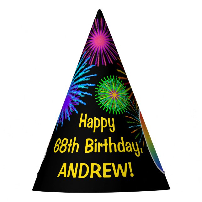 Chapeaux De Fêtes Fun Fireworks + Rainbow Motif "68" Anniversaire # (Devant)