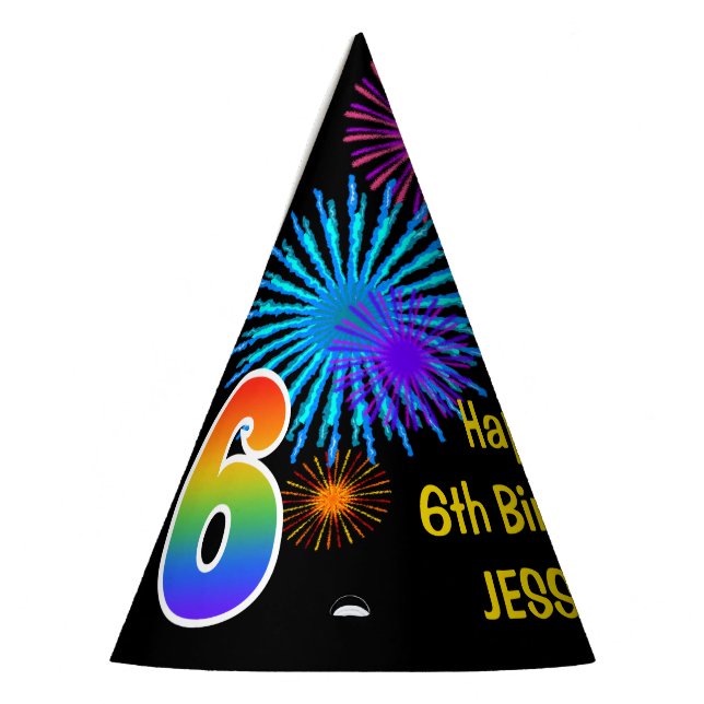 Chapeaux De Fêtes Fun Fireworks + Rainbow Motif "6" Anniversaire # (Gauche)