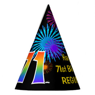 Chapeaux De Fêtes Fun Fireworks + Rainbow Motif "71" Anniversaire #