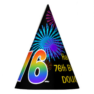 Chapeaux De Fêtes Fun Fireworks + Rainbow Motif "76" Anniversaire #