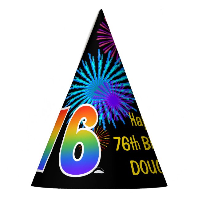 Chapeaux De Fêtes Fun Fireworks + Rainbow Motif "76" Anniversaire # (Gauche)