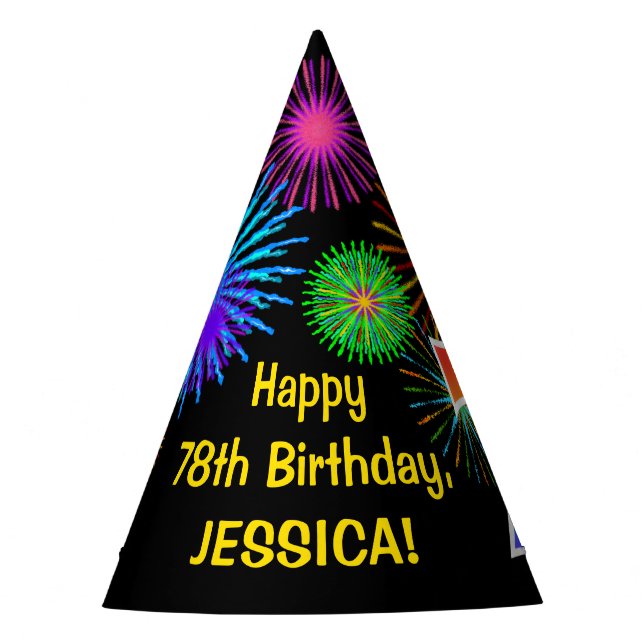 Chapeaux De Fêtes Fun Fireworks + Rainbow Motif "78" Anniversaire # (Devant)
