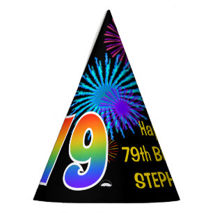 Chapeaux De Fêtes Fun Fireworks + Rainbow Motif "79" Anniversaire #