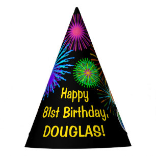 Chapeaux De Fêtes Fun Fireworks + Rainbow Motif "81" Anniversaire #