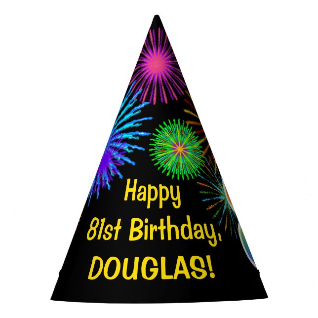 Chapeaux De Fêtes Fun Fireworks + Rainbow Motif "81" Anniversaire # (Devant)