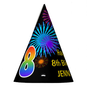 Chapeaux De Fêtes Fun Fireworks + Rainbow Motif "8" Anniversaire #