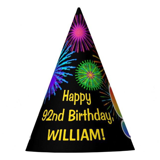 Chapeaux De Fêtes Fun Fireworks + Rainbow Motif "92" Anniversaire # (Devant)