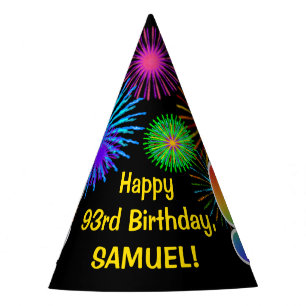 Chapeaux De Fêtes Fun Fireworks + Rainbow Motif "93" Anniversaire #