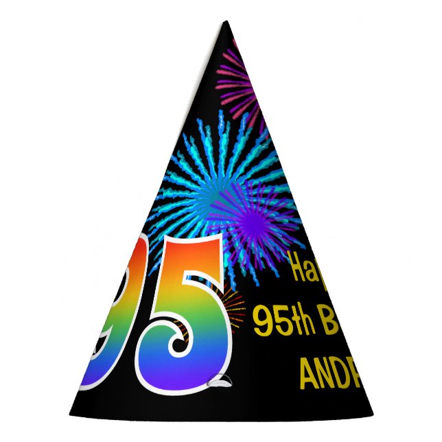Chapeaux De Fêtes Fun Fireworks + Rainbow Motif "95" Anniversaire # (Gauche)