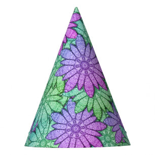 Chapeaux De Fêtes Fun Purple et Fleurs vertes