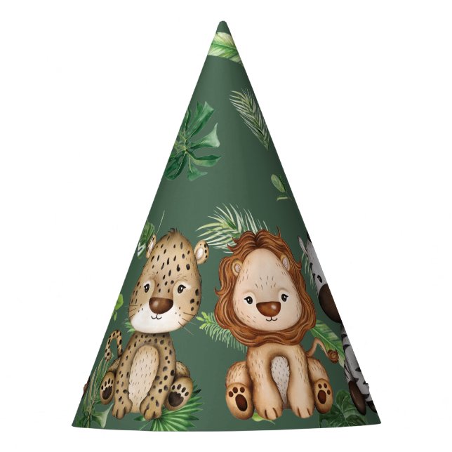 Chapeaux De Fêtes Fun Wild Jungle Safari Animaux Végétation Annivers (Devant)