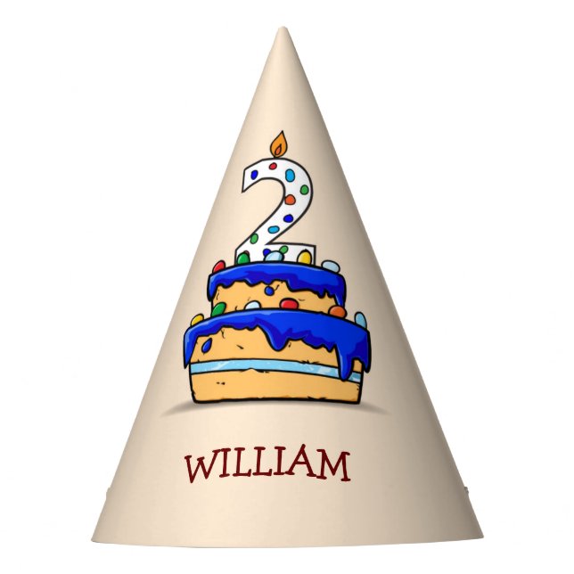 Chapeaux De Fêtes Garçon 2e anniversaire, 2 sur le gâteau bleu doux (Devant)