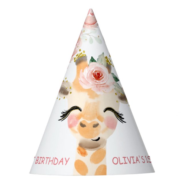 Chapeaux De Fêtes Giraffe florale rose mignonne Animaux 1er Annivers (Devant)