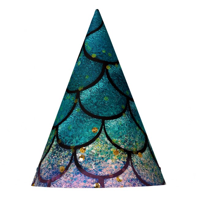 Chapeaux De Fêtes Glam Mermaid Balances de poisson Turquoise violet  (Devant)