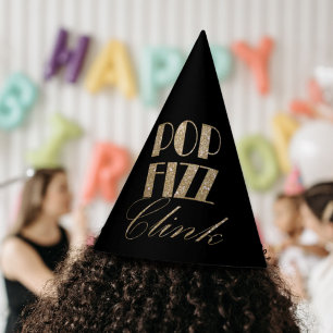 Chapeaux De Fêtes Gold moderne et Black Party Pop Fizz Clink