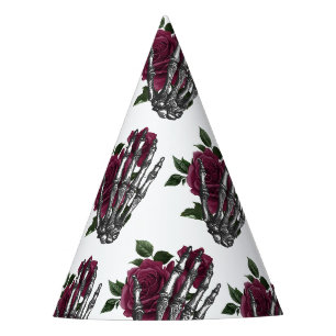 Chapeaux De Fêtes Gothique Fleur Burgundy Squelette Main