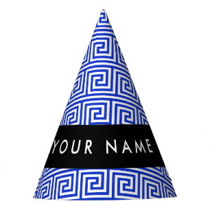 Chapeaux De Fêtes Grec Meander Key Blue, Votre Nom, Personnaliser