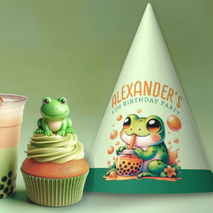 Chapeaux De Fêtes Grenouille verte et thé à bulle orange Boba