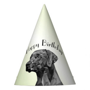 Chapeaux De Fêtes Gris Géométrique Chien Joyeux Anniversaire Vert